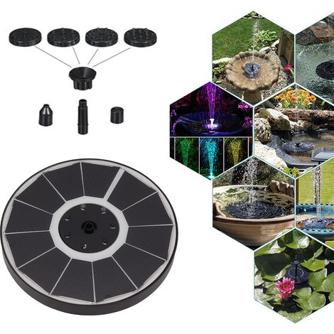 Fontaine solaire lumineuse à 8 buses, 3,5 W, 900 mAh, colorée et puissante, idéale pour les bains d'oiseaux et les jardins. (1/5)