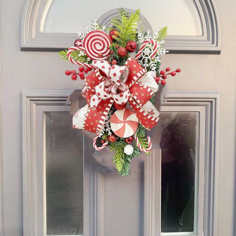 (50 Cm, Arbre Bonbons De Nol Invers) Couronne De Nol Pour Portes, Couronne De Nol, Dcoration De Nol, Guirlande De Fleurs Artificielles Suspendre (1/4)