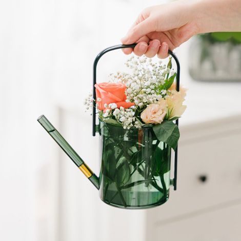 Arrosoir vase 2 en 1 design cylindrique bec long style premium portable pour jardinage intérieur extérieur couleur verte (1/5)