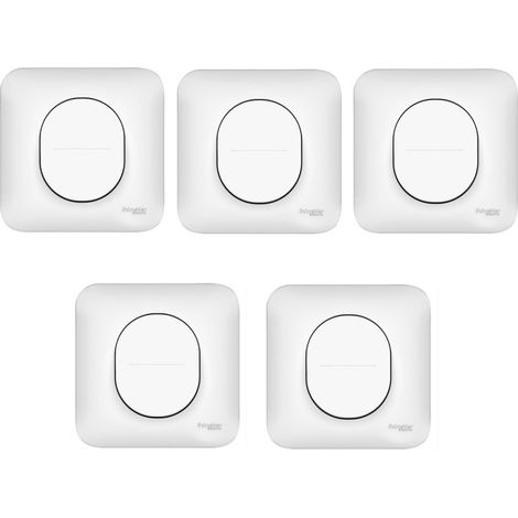 Schneider Electric – Pack de 5 inter va-et-vient 10A encastré blanc – Connexion auto complète – Plaque de fixation vis/griffes OVALIS – Pour installation électrique