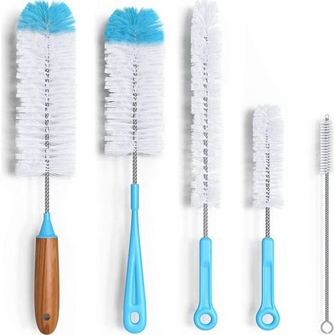 Set de 5 brosses de nettoyage pour biberons - Brosses multifonctions - Longue brosse pour biberons - Nettoyeurs de biberons - Brosse pour biberons - Sans rayures ni BPA - Accessoires pour biberons - B (1/5)
