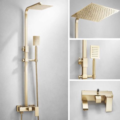 Colonne bain douche mitigeur doré brossé, Tsar (1/5)