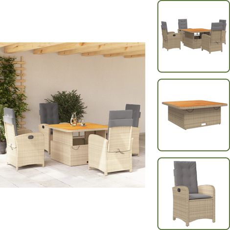 Chaise de jardin inclinable - vidaXL Ensemble à manger de jardin avec coussins 5pcs Beige poly rotin - Table de jardin relevable (1/5)