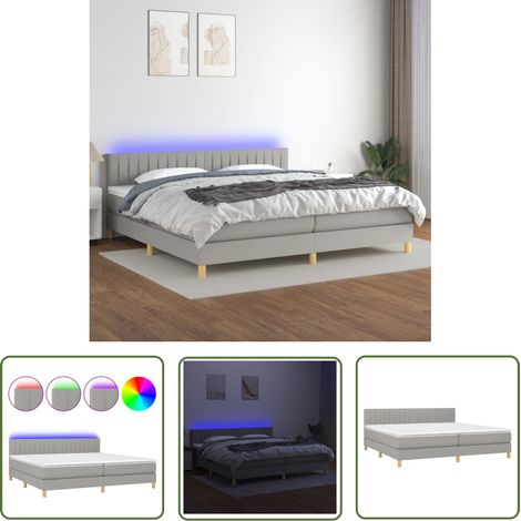 The Living Store Sommier à lattes de lit matelas LED Gris clair 200x200 cm Tissu - Sommier Tapissier - Lit Plateforme - Lit Avec Rangement - Tête De Lit Ajustable - Éclairage Led (1/5)