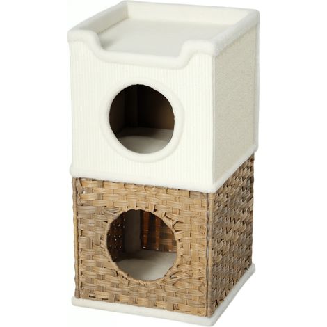 Dreistöckiges Katzenhaus für den Innenbereich, Kratzbaum mit Sisal-Kratzstamm, 41 x 41 x 75,5 cm, cremefarben