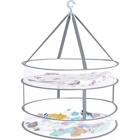 Séchoir à linge suspendu en filet à 2 niveaux, pliable, pour pulls et autres vêtements (45 cm / 17,7 po) (1/5)
