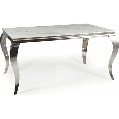 Table baroque métal et céramique blanc 150cm Bolti (1/5)