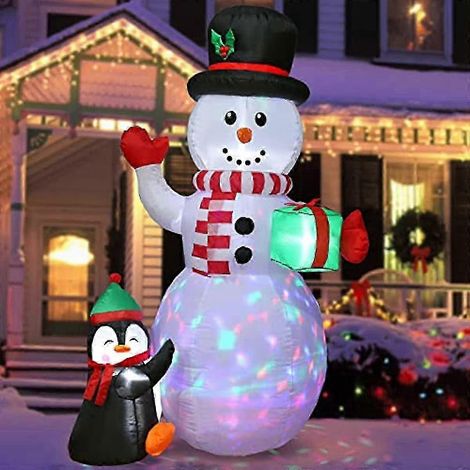 Bonhomme de neige gonflable de 1,5 m avec lumière LED rotative et ventilateur, idéal pour l'intérieur et l'extérieur (jardin, cour, etc.), blanc - Prise australienne (1/5)