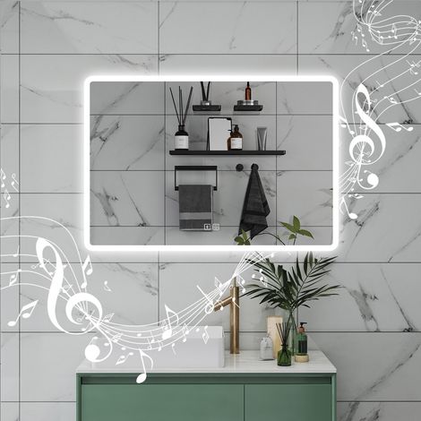 SPECCHIO DA BAGNO A LED CON BLUETOOTH 100 X 60 CM, 3 COLORI DI LUCE REGOLABILI, TASTI A SFIORAMENTO (1/5)
