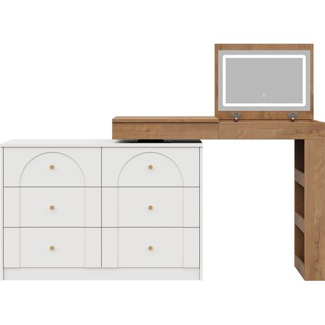 Tocador giratorio con LED, tablero de partículas, blanco y efecto madera, 105 x 40 x 80 cm, HOMVRA (1/5)