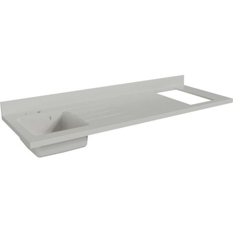 Cuisibane – Plan de travail monobloc en quartz 180 cm – Évier à gauche avec égouttoir – Découpe plaque cuisson 49,7 x 28,1 cm – Température max 140° (1/5)