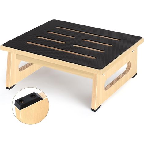 Marchepied en bois pour adultes et personnes âgées avec coussinet en caoutchouc antidérapant, pour l'intérieur et l'extérieur, portable en bois pour salle de bain, cuisine (naturel, 14 cm) (1/5)
