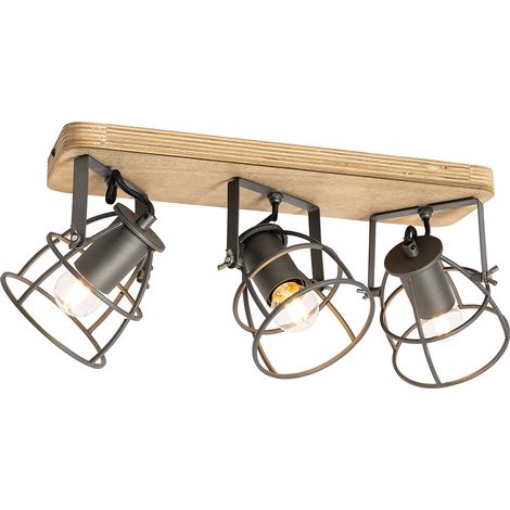 Industriespot dunkelgrau und Holz verstellbar 3-flammig – Arthur