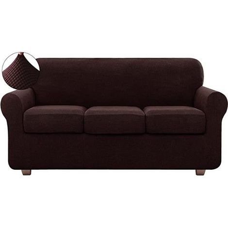 Housse Canapé Extensible Protege Canape 3 places Avec Accoudoirs Spandex Housse de Canapé Epaissie protection de canapé - café (1/4)