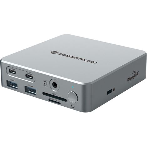Conceptronic DONN25G 15-in-1 DisplayLink USB 3.2 Gen 2 Dockingstation, 4K60Hz Triple-Display, HDMI x 2, DisplayPort, USB-C 10 Gbit/s x 2, USB-A 10 Gbit/s x 2, USB-A 5 Gbit/s x 2, SD, TF/MicroSD, GbE, (1/4)