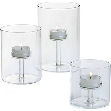 Ensemble de 3 photophores en verre transparent pour bougies chauffe-plat, décoration pour mariage, maison ou salon. (1/5)