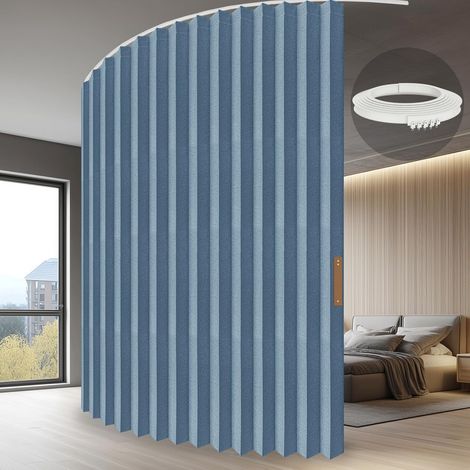 Rideau de séparation avec rails, protection complète, design unique en accordéon, aspect propre pour chambre à coucher, salle de rangement (bleu, H 213 x l 457 cm), 1 pièce (1/5)