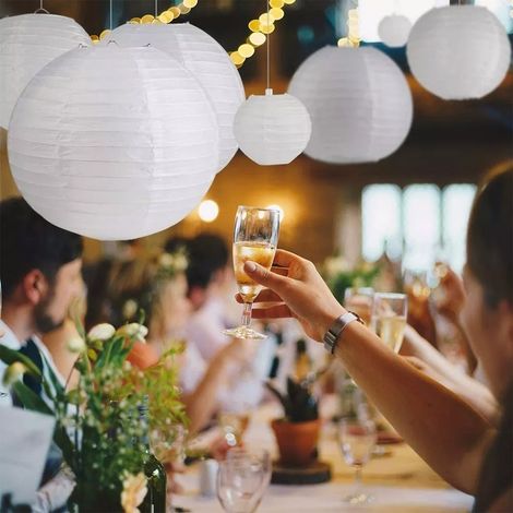 Lanternes chinoises en papier blanc, lanternes rondes décoratives avec 10 lumières LED pour la décoration de mariages et de fêtes de Noël (1/5)