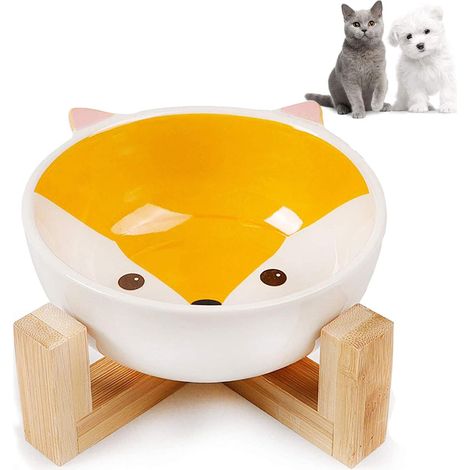 Bol En Céramique Pour Chien Et Chat - Support En Bambou Détachable - Résistant Micro-Ondes Et Lave-Vaisselle - Set De 2 Bols (1/5)