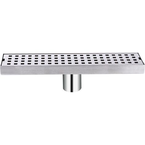 Caniveau de douche 30cm en acier inox – Siphon de sol avec filtre à cheveux – Évacuation à carreler pour salle de bain – Appareil désodorisant (1/4)