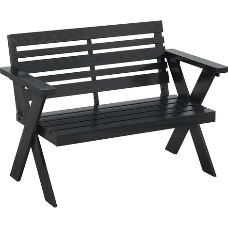 Outsunny 2 Seater Wood Garden Bench, Slatted Patio Bench with Armrest Black