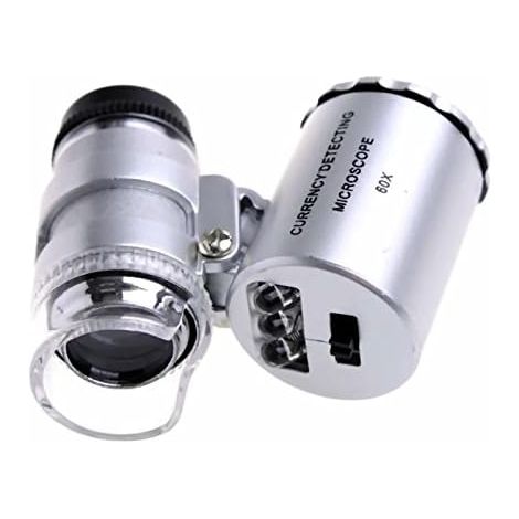 Mini Microscope de Poche 60x Loupe de Poche Portable Bijoutier LED Lampe Loupe-argenté (1/5)