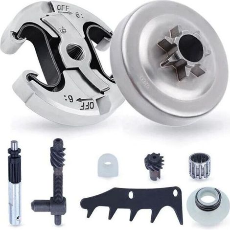 Kit de Pignon pour Husqvarna 445 445II 450 450II Tronçonneuse, 325 Pignon (7 dents) avec Embrayage + Griffe + Pompe à Huile + Roulement Pièces de Rechange Accessoire (1/4)