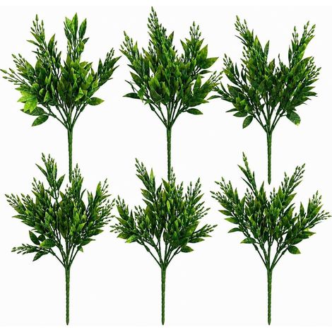 Pack of 6 x 32cm Artificial Green Foliage Spray Stem Faux Leafy Decorative Greenery (1/5)