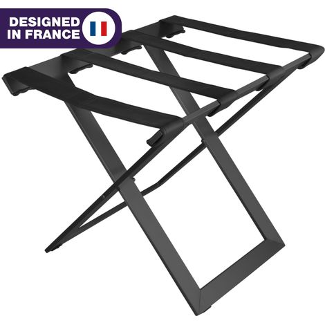 JVD - Rack à bagage en acier noir sangle en cuir marron très compact et design - Matériel professionnel (1/4)