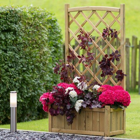 Zest Cambridge Wooden Rectangular Garden Planter & Lattice Trellis (1/4)