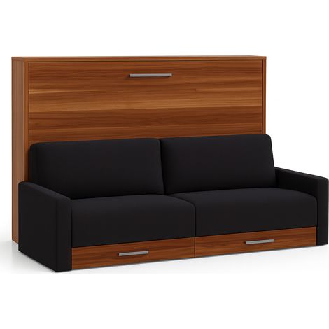 Lit escamotable horizontal avec canapé tissu Vetal 140x200-Canapé Gris foncé-Structure,Façade Ebene (1/5)