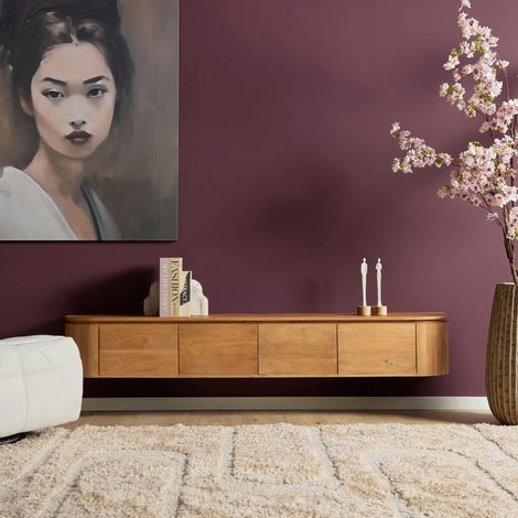 Meuble TV suspendu en bois, bords arrondis 200 cm AREZZO (1/5)