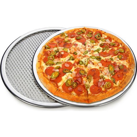 Lot de 2 Grille à Pizza 33 CM, Plaque à Pizza en Aluminium, Plat Pizza Rond pour Pizza, Grille de Barbecue Label (1/4)