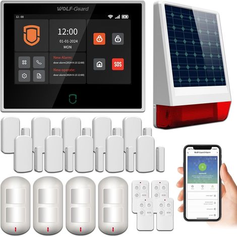 Système d'Alarme Domestique 4G + WiFi Tactile 7" Sécurité via Application/SMS/Appel, Sirène Solaire d'Extérieur 110 dB, Détecteur de Mouvement (1/5)