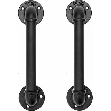 royaluxe - Ensemble de 2 Industriel Tuyau Poignée deTraction de Porte, Barre D'appui, Poignées de Porte de Grange, Antique Rustique En Fonte Pour Rampe, Noires,30 cm de Long (S(25D,27L), Noires) (1/5)
