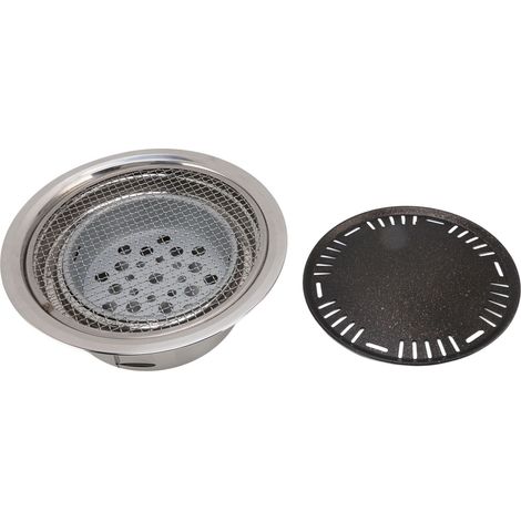 Barbecue rond au charbon de bois en acier inoxydable avec poignée anti-brûlure et revêtement antiadhésif, petit barbecue d'extérieur idéal pour le camping, les barbecues, les pique-niques, la randonné (1/5)