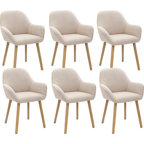 GOEURVANT - Chaise de salle à manger - Lot de 6 Beige Tissu texturé - Fauteuil de repas - Rembourré - Avec accoudoirs - Ergonomique - Pieds en bois (1/5)