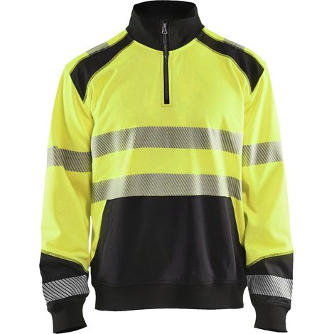 Felpa da lavoro con colletto da camionista alta visibilità 3556 - Giallo fluorescente/Nero M