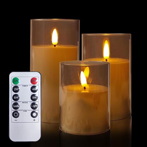 3 Bougies LED Sans Flamme - Verre Gris Fumé - Effet Vacillant Réaliste - Décoration Intérieure Sécurisée - Salon, Mariage, Fête - Format Standard (1/5)
