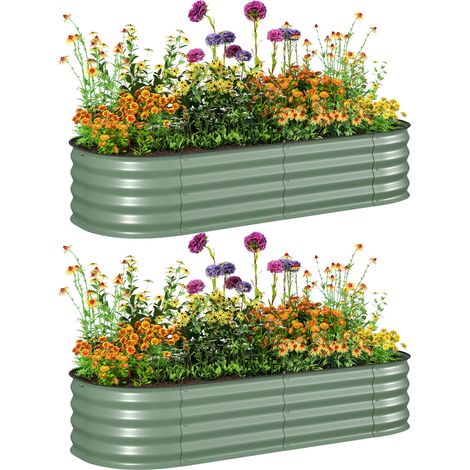 Lot de 2 jardinières surélevées - carré potager - Outsunny - modulable pour légumes plantes fleurs - acier - 150 x 62 x 30 cm - vert (1/5)