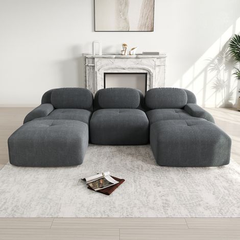 Modulares Ecksofa 298x178x75 cm Grau aus Cordstoff rahmenlos mit breiten Armlehnen (1/5)