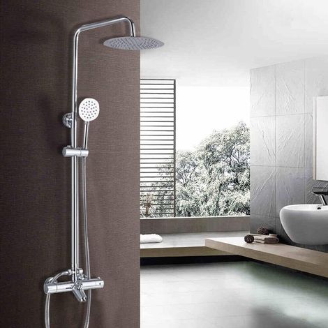 Système de douche avec thermostat, colonne de douche, douchette à main, 3 types de jets, douche à effet pluie avec robinet, set de douche à effet pluie (1/5)