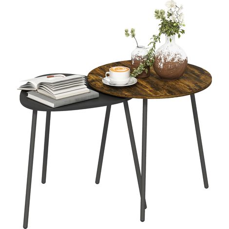 Rustic Brown Nesting Side Table Set of 2-Modern Furniture for Living Room and Bedroom Decor