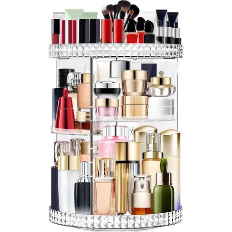 Acrylic 360 Degree Rotating Makeup Organizer - Adjustable Holder for Cosmetics, Skincare, Lipsticks, Brushes, Perfume, Perfect for Dresser, Bedroom, Bathroom (1/5)