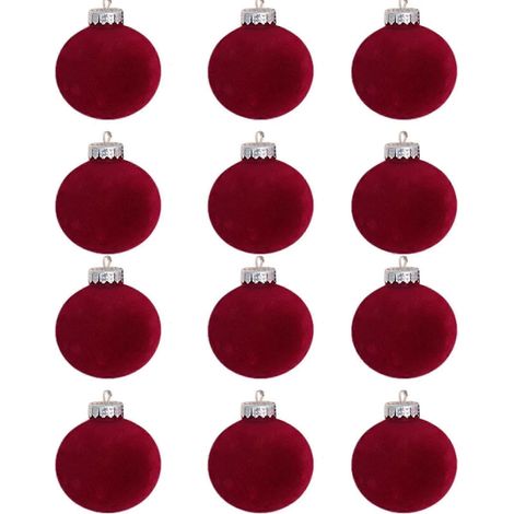 12 Stück Samt-Weihnachtskugeln, beflockte Weihnachtsbaumkugel-Ornamente, Kunststoffkugeln, weihnachtliche dekorative Hängeornamente, Weihnachtsbaumdekoration, 7,9 cm (1/2)