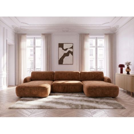 BOBOCHIC - Canapé panoramique convertible coffre CELESTE tissu lisse   Orange (1/5)