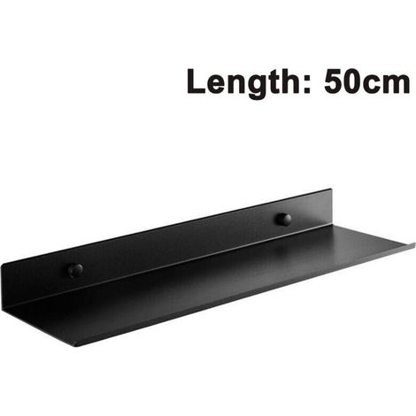 étagère murale en métal étagère de douche Salle de bain étagère murale en aluminium étagère de douche étagère flottante décorative pour chambre cuisine bureau Noir 50 cm