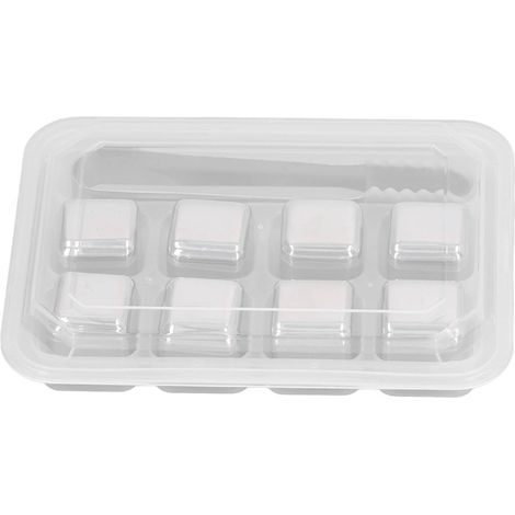 Ensemble de 8 pierres à whisky réutilisables en acier inoxydable avec pince et boîte de rangement pour refroidisseur à vin