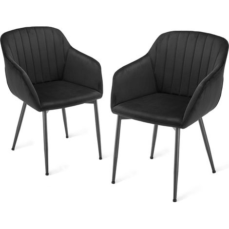 Dining chairs with armrests and lumbar support, sturdy metal frame, modern minimalistic design for living room, kitchen and bedroom - Set of 2 - Black (1/5)