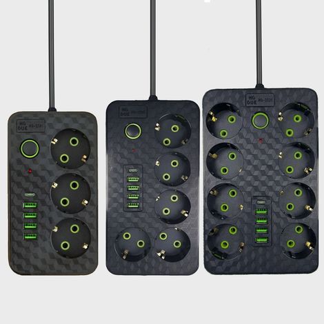 Europäische Steckdosenleiste mit 5 Steckdosen, 4 USB-A-Anschlüssen und 1 Typ-C-Anschluss, 10A 2500W Multifunktions-Steckdosenleiste mit Schalter, geeignet für den Einsatz zu Hause und im Büro. (1/5)